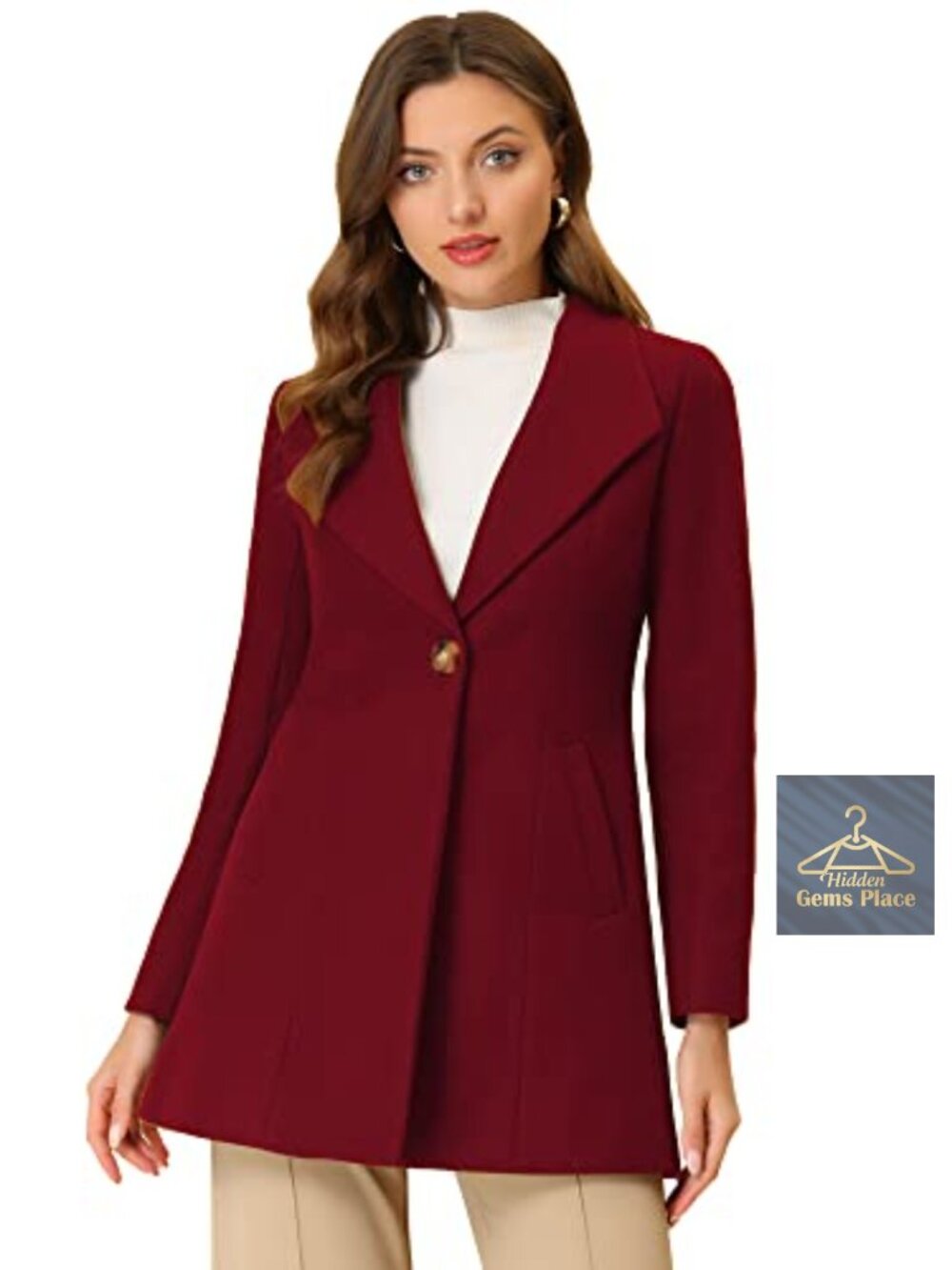 Women's Winter Wool Pea Coat Office Work Mid-Length